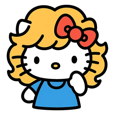 Hello Kitty wearing a wig, cute and playful, simple background sticker