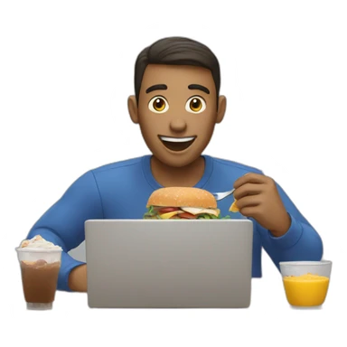 man eating lunch with laptop sticker