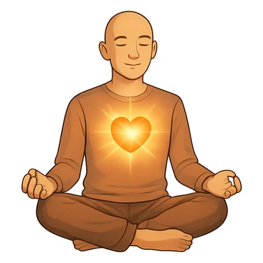 Person is meditating and his heart is glowing and shining sticker