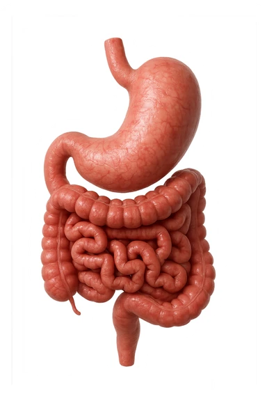 intestino e stomaco sono collegati, iperrealistico 4k, non disegnato sticker