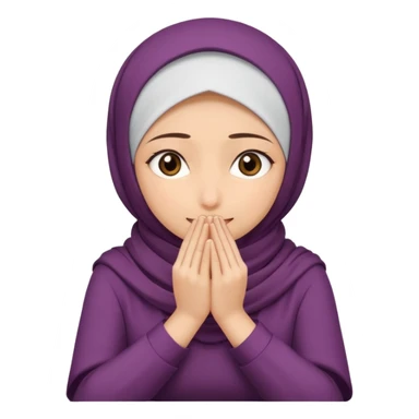  Hijabi girl sitting and hiding her face from her hands made into half open fists and completely covered her face.Her face is completely covered from his hands made in half open fists sticker