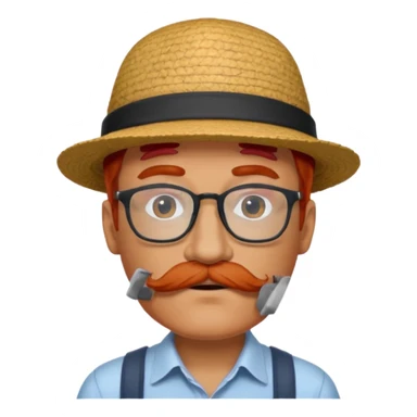 venice gondolier with red hair, iconic hat, normal glassess and mustache sticker