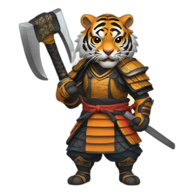 Tiger samurai holding axe sticker