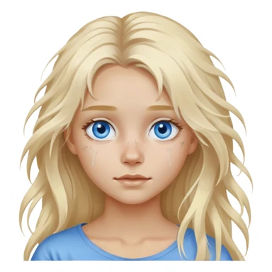 Girl with white paint on face with long blond messy air, blue eyes sticker