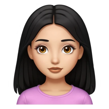 pretty cartoon girl, semi-realistic 3D emoji style, long middle parted straight black hair, tan skin, brown eyes, long eyelashes, soft glam makeup, glossy lips, smooth skin, cute aesthetic,  sticker
