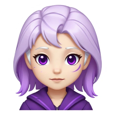 Chibi Sable Ward with playful wink, white hair with purple streaks, fully purple eyes, with small GG text appearing beside her sticker