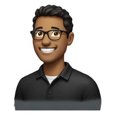 latino laughing male data science engineer with closely shaved dark brown hair and five o clock shadow wearing a black polo shirt and glasses, not a full body sticker