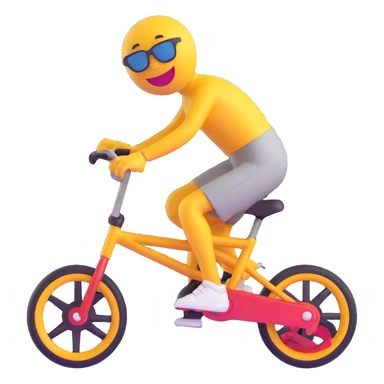 3D smiley emoji, round shape, with BMX bike, sporty face, transparent background (BMX) sticker