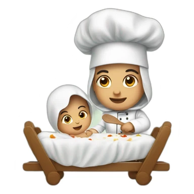 Arab slicing chef in traditional Palestinian outfit baby in crib sticker