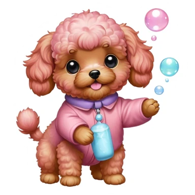 Red Maltipoo pastel pink soap bubbles  sticker