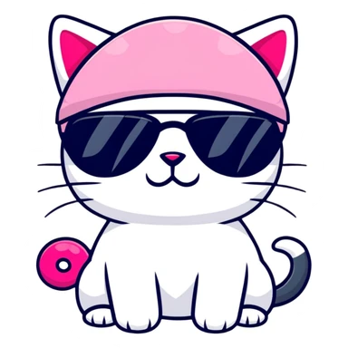 pink cat wearing sunglasses and hat sticker