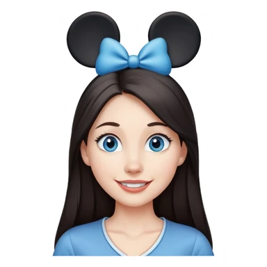 Blue eyes Dark straight long hair woman happy wearing Mickey Mouse ears from Disney world  sticker