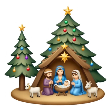 Christmas tree and nativity scene sticker