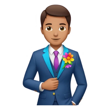 man with colorful flower in his suit pocket sticker
