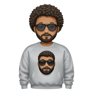 Black man with black sunglasses and curly short
 hair with a full beard and sideburns in a Nike sweatshirt sticker