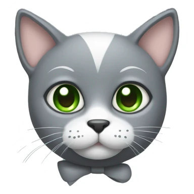 grey cat with bow green eyes and white mustache sticker