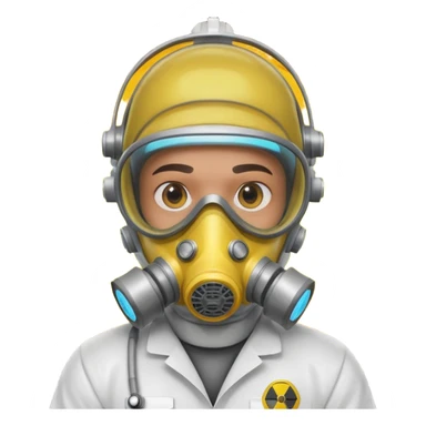 nuclear scientist portrait, head and shoulders only, wearing hazmat mask, lab suit collar, glowing radiation aura, intense eyes, 3D cartoon, mobile game icon style, clean background, no text, no watermark
 sticker