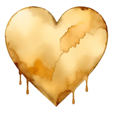 minimalist watercolor heart icon, monochromatic gold washes, soft bleeding edges, on textured white paper, serene and emotional, perfect for app icon, transparent background, flat lay --style raw --stylize 150 sticker