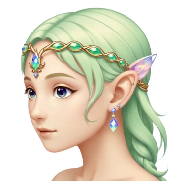 portrait of Elvish fae shiny sparkly iridescent translucent diaphanous ear climber ear cuff sticker