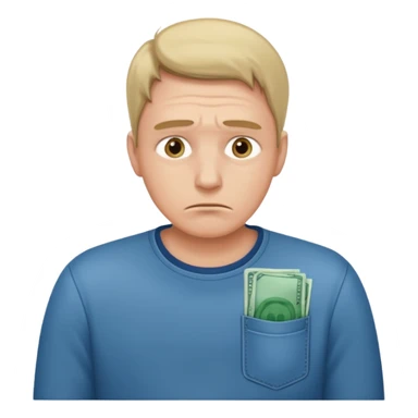 man showing empty pockets sticker