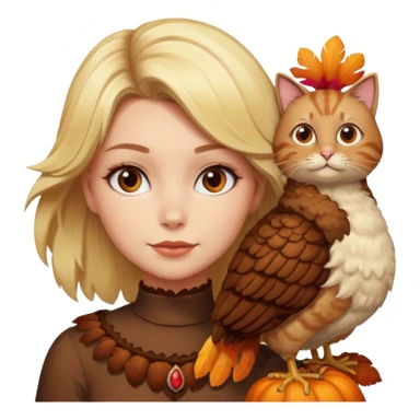 A blonde woman with a thanksgiving turkey cat sticker