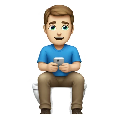 White man with brown hair and blue eyes sitting on the toilet holding a phone sticker
