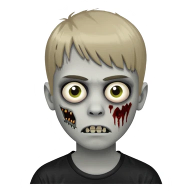 Crie um menino de cabelo loiro escuro de franja zumbi com uma blusa da adidas no estilo emoji do ios sticker