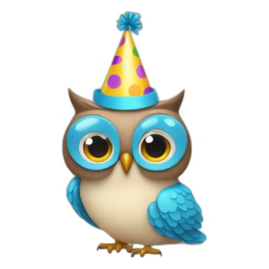 an owl with a party hat sticker