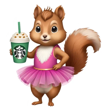 squirrel in a tutu holding a starbucks sticker
