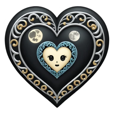 emo heart with full moon and silver filigree sticker