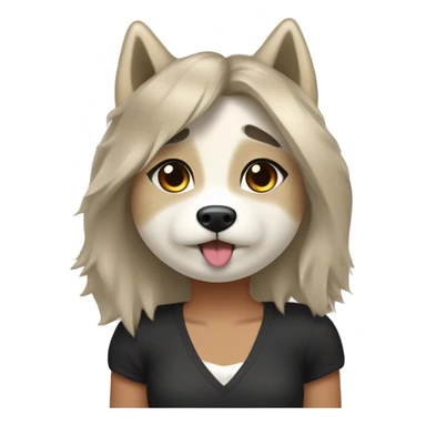 Husky beige doré à côté une fille aux cheveux noirs qui lui fait un bisou sur la joue sticker