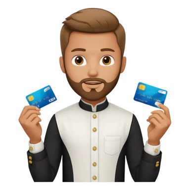 generate a pretty bratz boy wearing a white linen mandarin collar shirt with an amex card in hand. bearded sticker