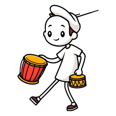 Person walking with a drum making wake up calls at dawn sticker