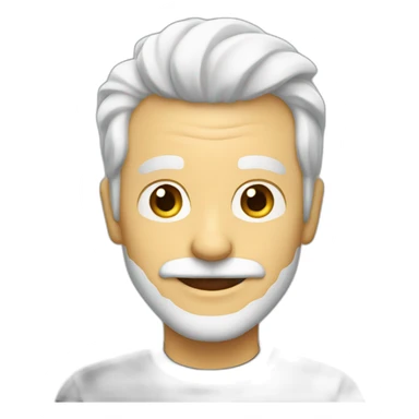 Create an emoji of a man smiling, with white hair and with a short but neat white beard and moustache sticker