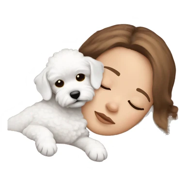 White girl brown hair sleeping with Mini Bichon sticker
