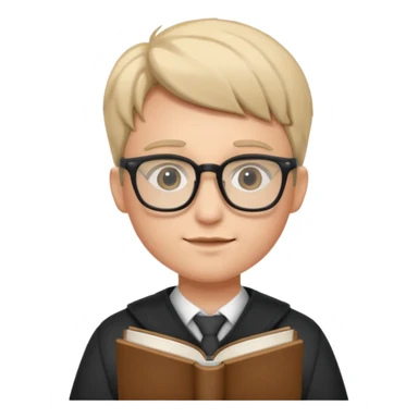 A student wearing glasses, hold book in front of their chest sticker