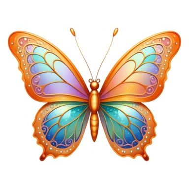 Pastel sparkly orange glittery iridescent rainbow transparent butterfly with detailed intricate patterns sticker