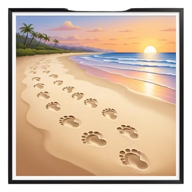 beach sunset. Two sets of footprints—one baby footsteps, the other larger childhood self and inner child sticker