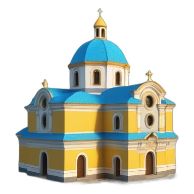 Catholic Temple from La Piedad Michoacán like church of Cúpula de Santa María del Fiore with the dome with tiles yellow and blue in 3D animation effect sticker