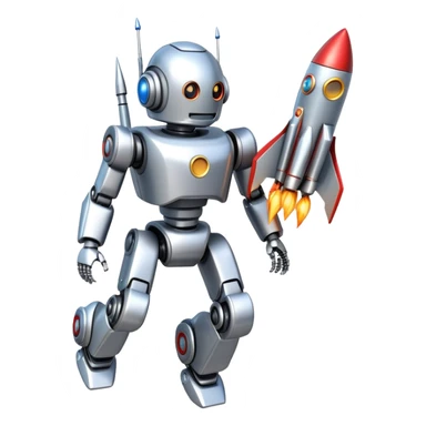 Robot with rocket boosters accelerating upward, upgrade concept sticker
