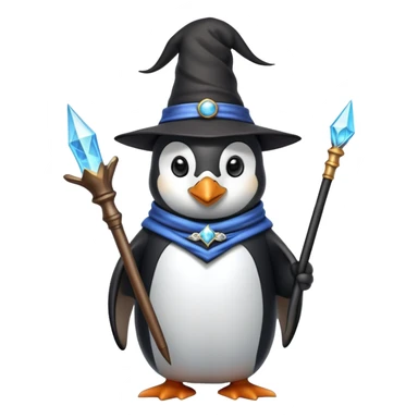 penguin wizard with a wand and pointed hat sticker