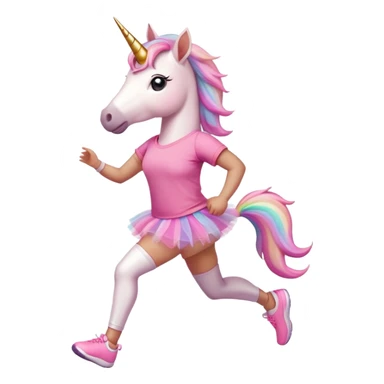 anthropomorphised female unicorn in tutu and pink t-shirt jogging upright relaxed pose sticker