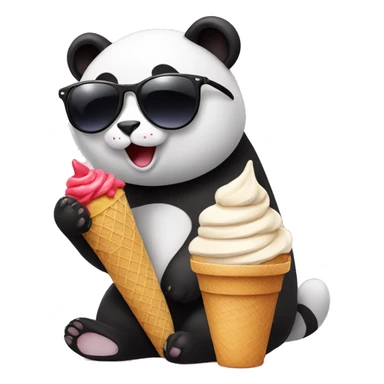 Cat with sunglasses sitting on a Panda eating ice cream sticker