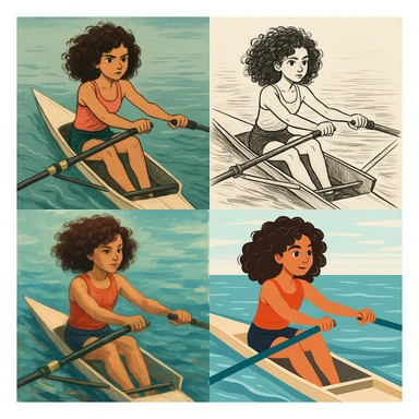 kıvırcık saçlı, kürek çeken kız, farklı stillerde sticker