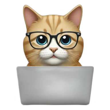 british cat with glasses and the laptop sticker