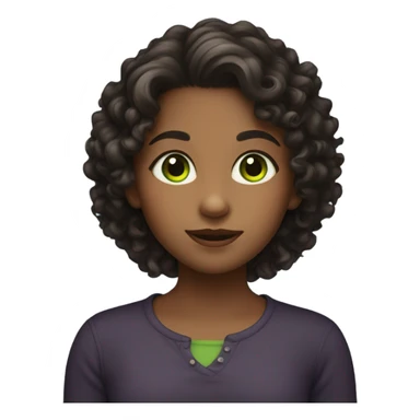 girl with a dark curly not long but not short hair. She has a green eyes and cute face  sticker