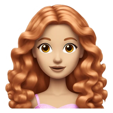 Caucasian Barbie princess with brown eyes and big long wavy red hair sticker