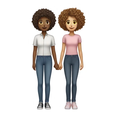 Two girls standing up holding hands one masculine with a curly bun and one feminine with curly hair sticker