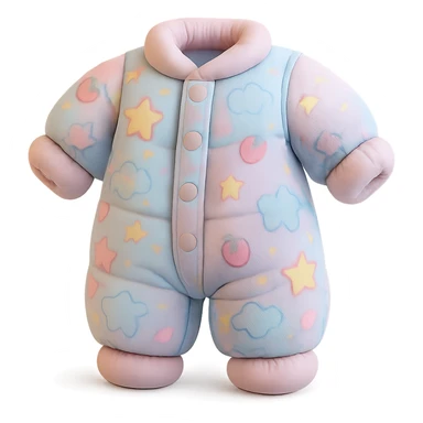 cushion style onesie pajamas with playful patterns, soft and puffy look, pastel colors sticker