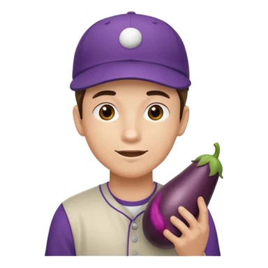 young man with baseball cap with eggplant sticker